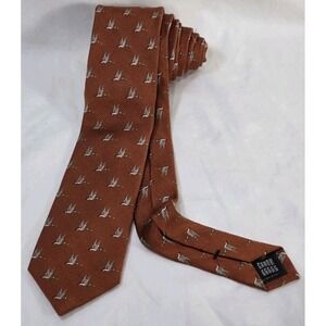 Mallard Ducks in Flight Silk Tie Mens Rust Orange Woven Hunting‎ Rustic Theme